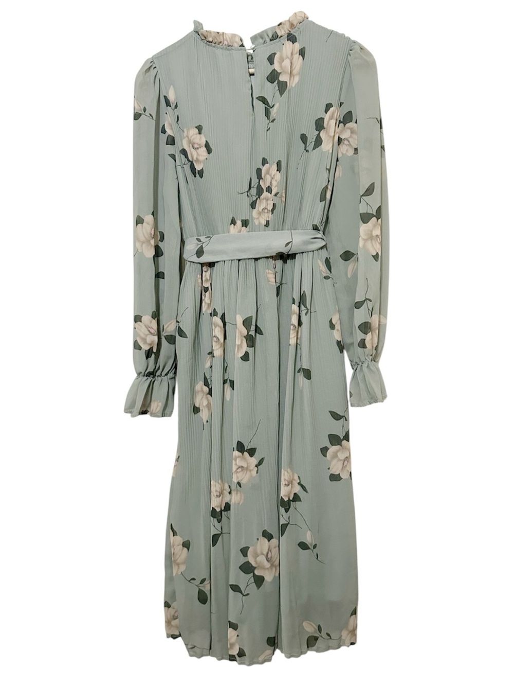 Anrabess Sage Green Floral Pleated Dress Ruffle Mock Neck Long Sleeve - Medium - Picture 4 of 7